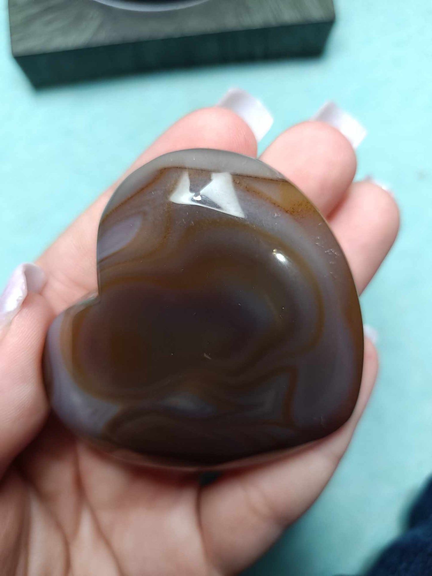 Agate Crystal Heart with Bands and a cave druzy