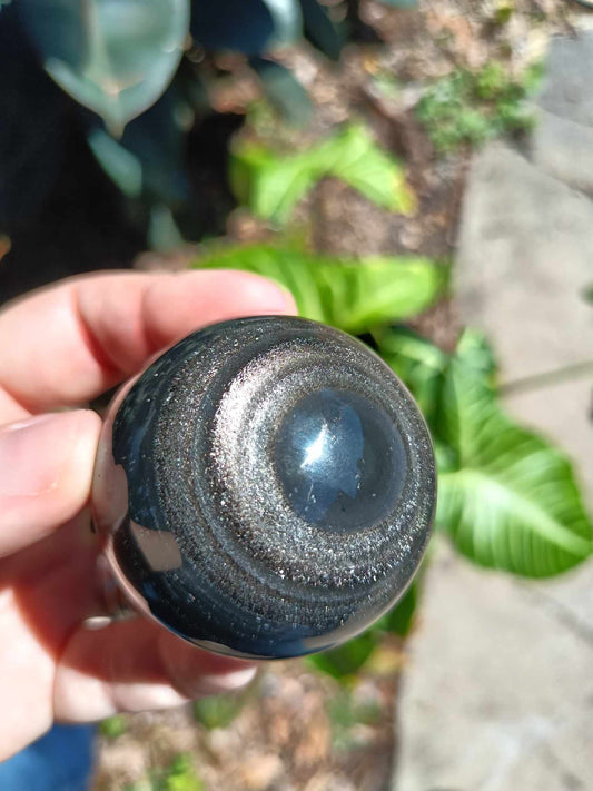 Black Obsidian Crystal Sphere with iron inclusion