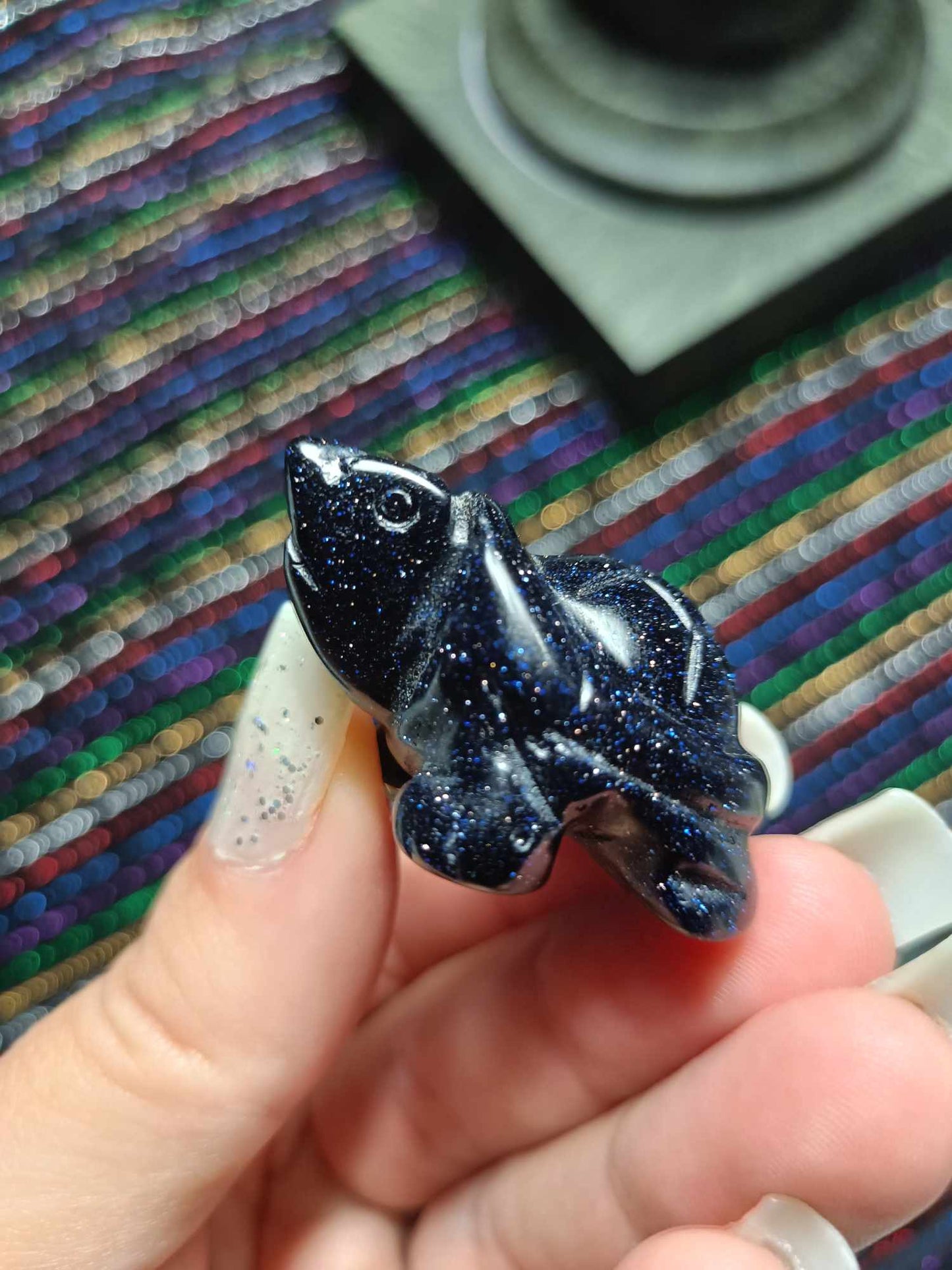 Blue Goldstone Crystal Turtle carving