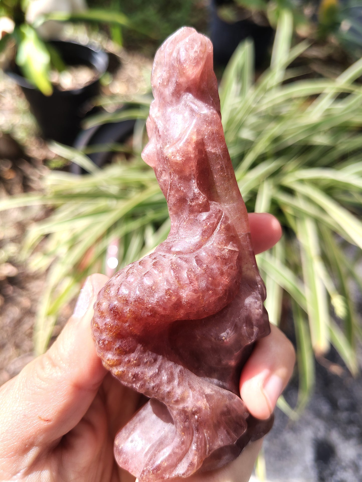 Strawberry Quartz Mermaid crystal carving