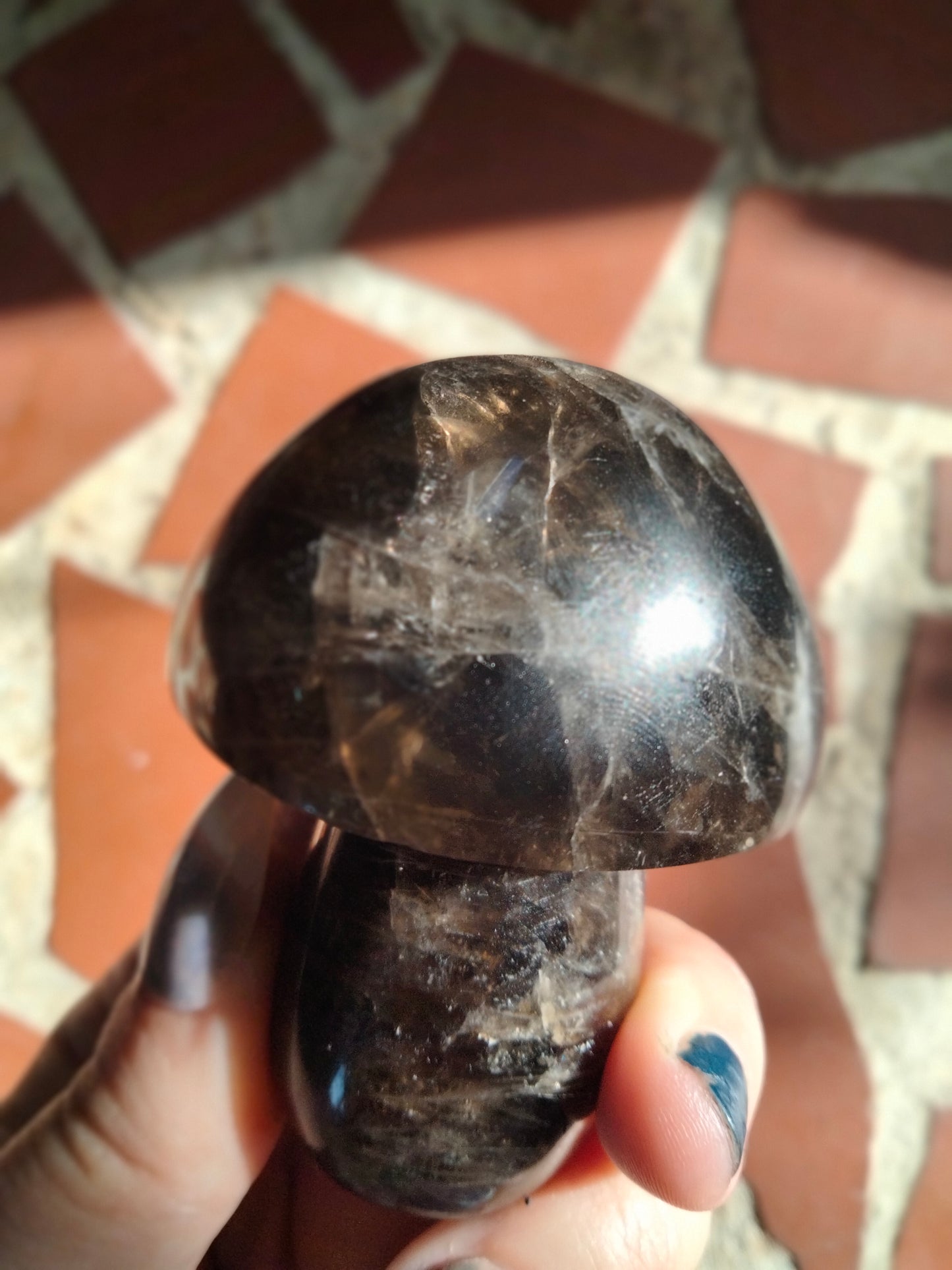 Smokey Quartz Crystal Mushroom with Rainbows!