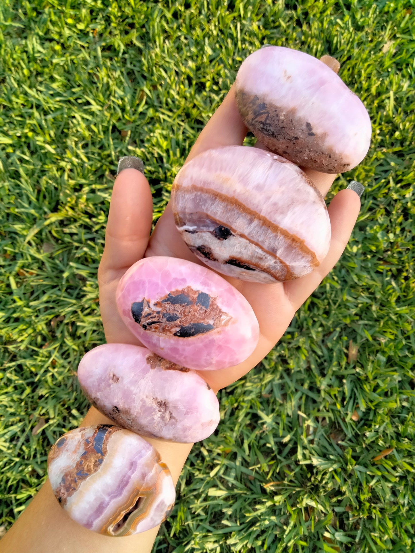 Pink Aragonite Crystal Palmstone