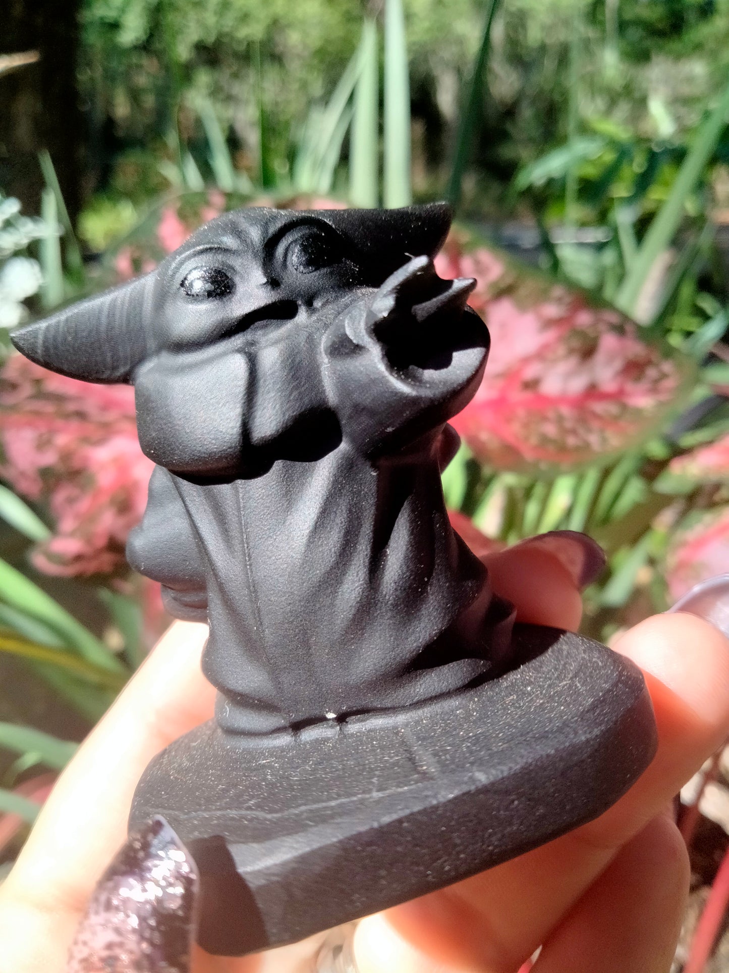 Black Obsidian crystal Yoda Carving