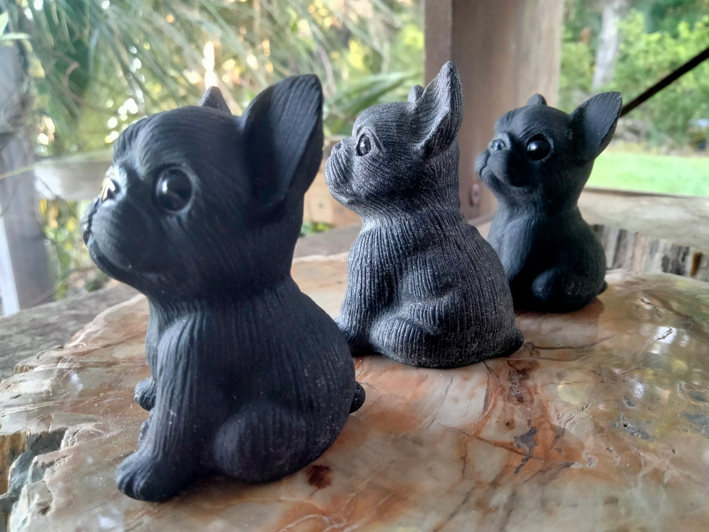 French Bulldog Black Obsidian Crystal Carving