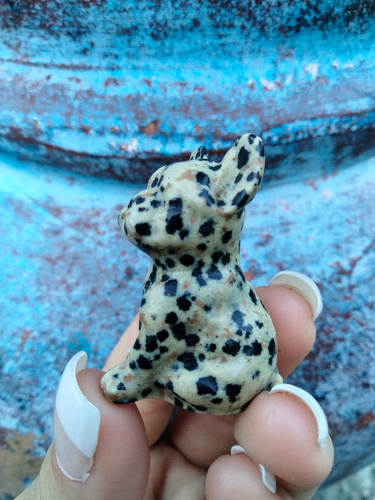 Dalmatian Jasper Obsidian French Bulldog Carving