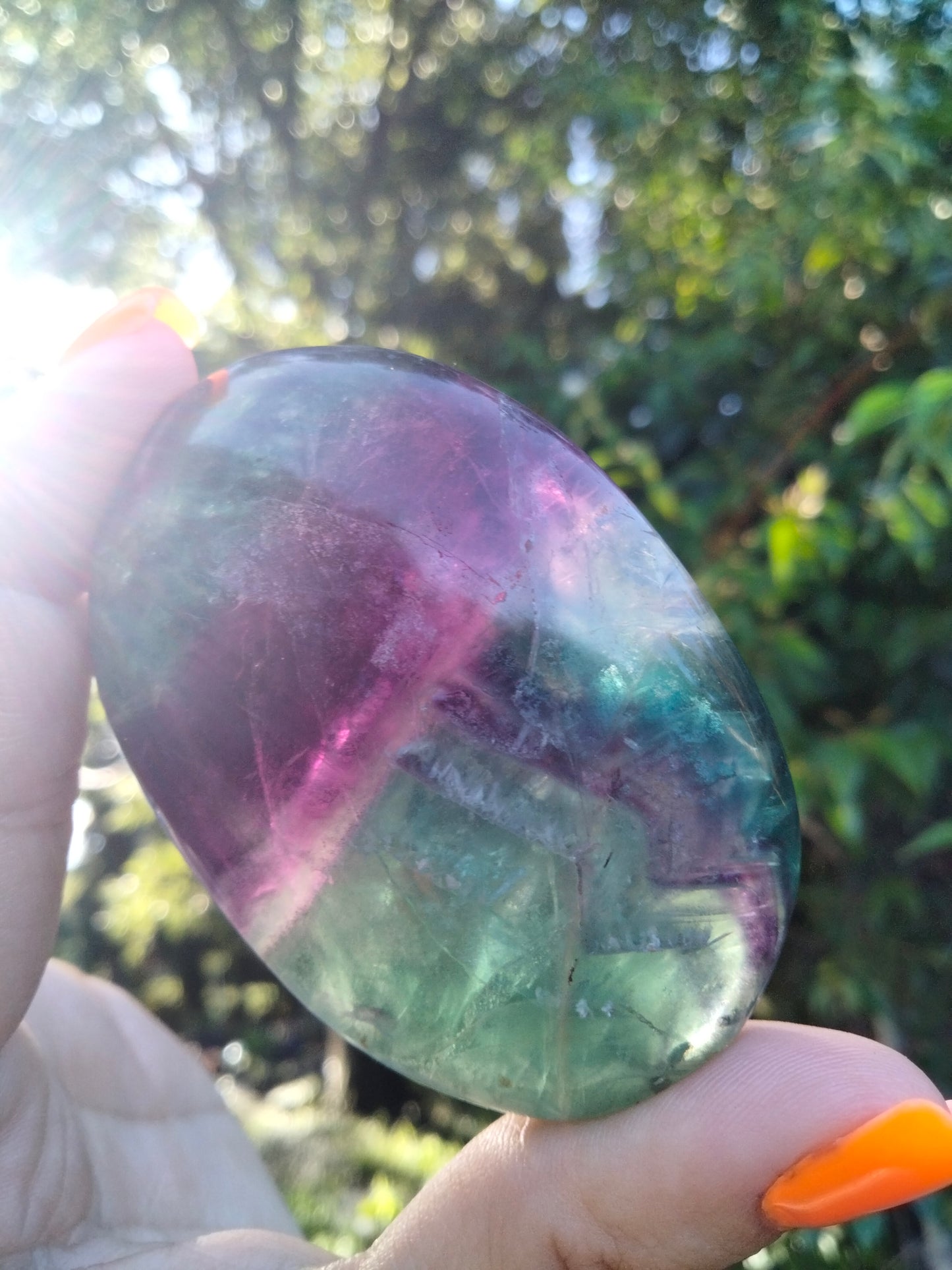 Rainbow fluorite Palmstone