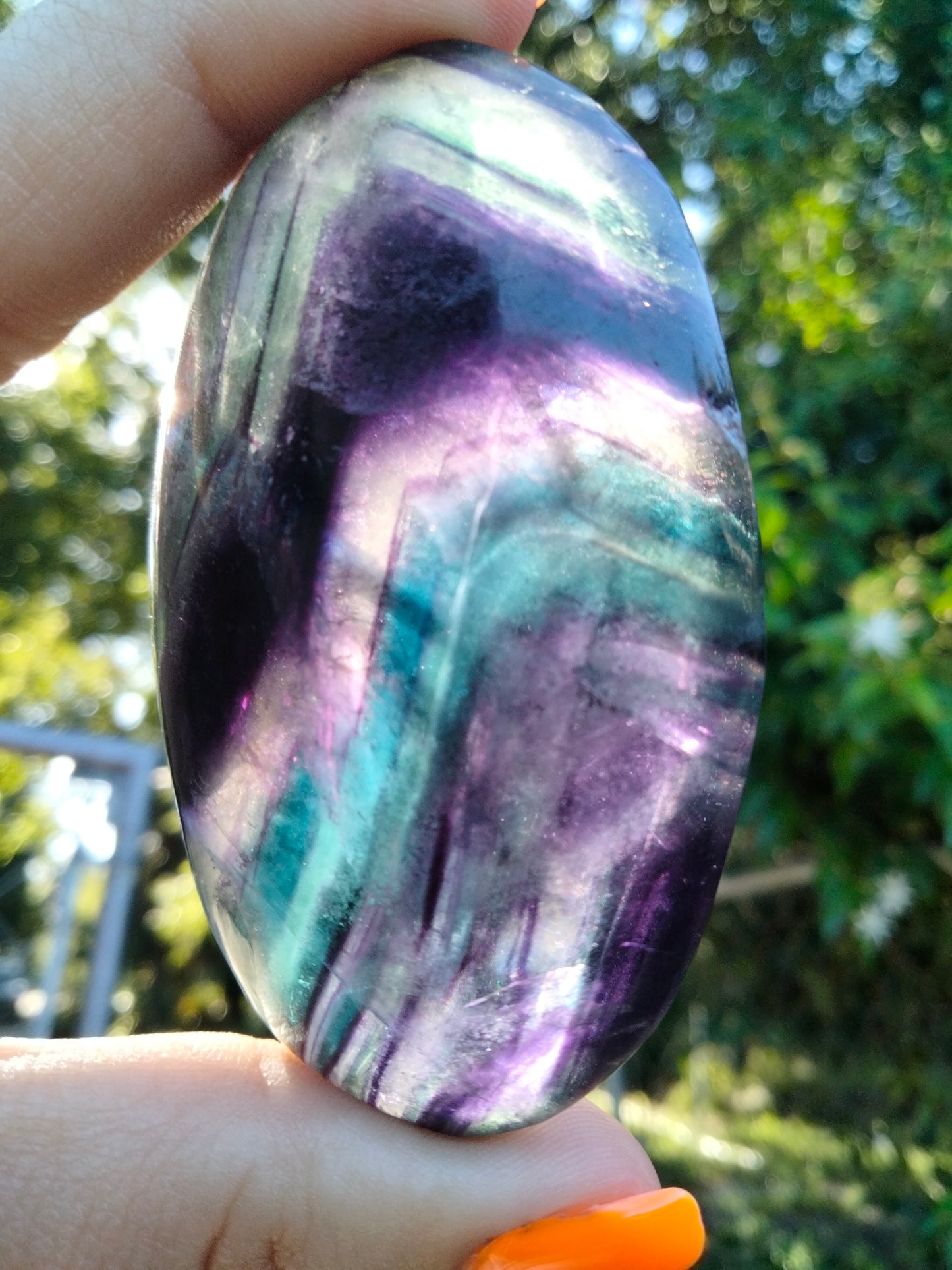 Rainbow fluorite Palmstone