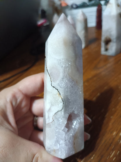 Blue Amethyst with White Chalcedony Tower and Druzy cave