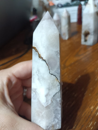 Blue Amethyst with White Chalcedony Tower and Druzy cave