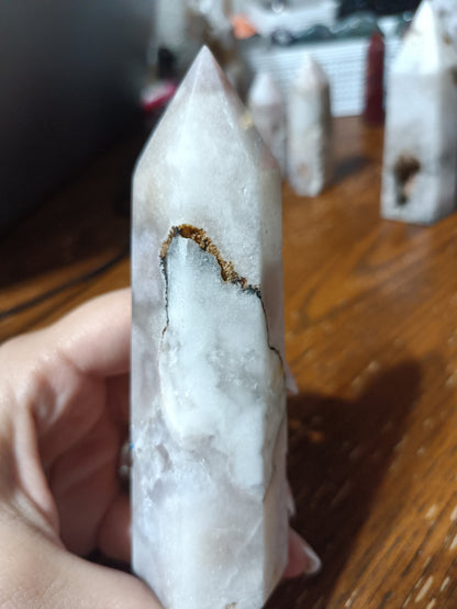 Blue Amethyst with White Chalcedony Tower and Druzy cave