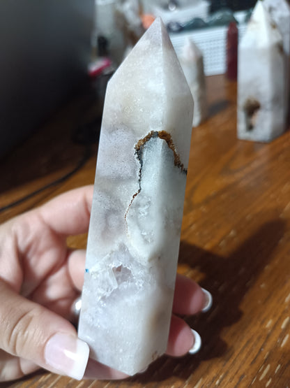 Blue Amethyst with White Chalcedony Tower and Druzy cave