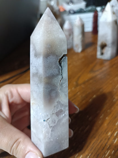 Blue Amethyst with White Chalcedony Tower and Druzy cave