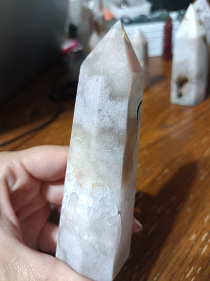 Blue Amethyst with White Chalcedony Tower and Druzy cave