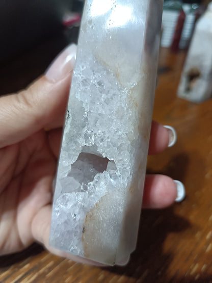 Blue Amethyst with White Chalcedony Tower and Druzy cave