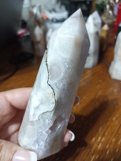 Blue Amethyst with White Chalcedony Tower and Druzy cave