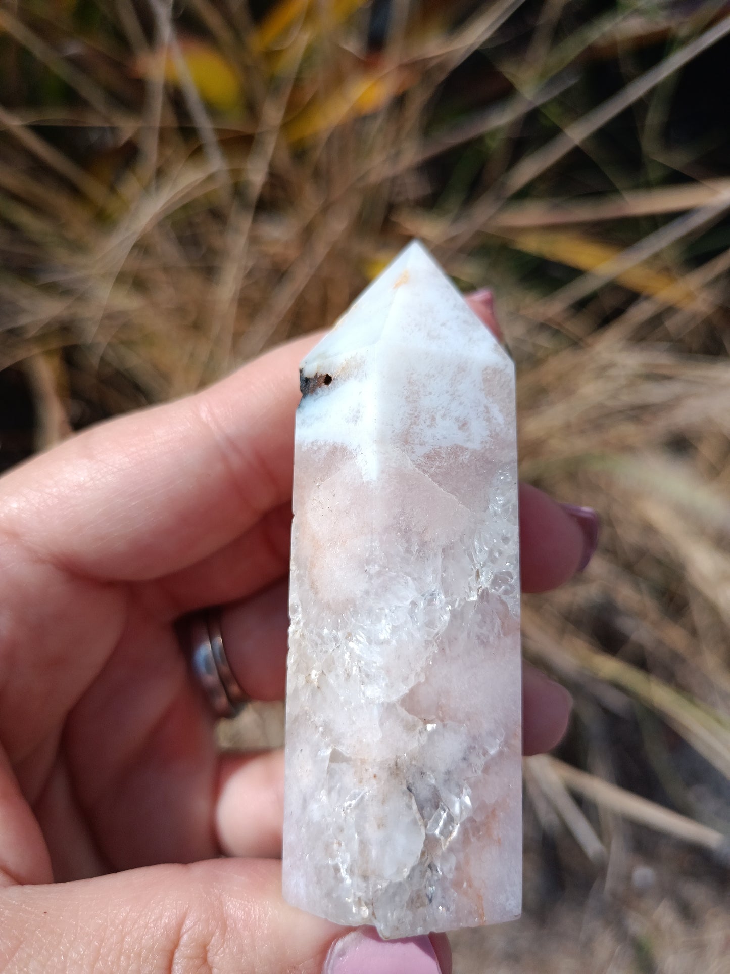 Pink Amethyst Tower with cave druzy