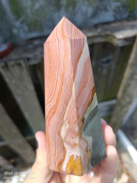 Pink Polychrome Jasper Stone Tower, Dessert Jasper Rock Polished specimen Crystal Point