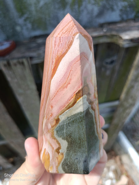 Pink Polychrome Jasper Stone Tower, Dessert Jasper Rock Polished specimen Crystal Point