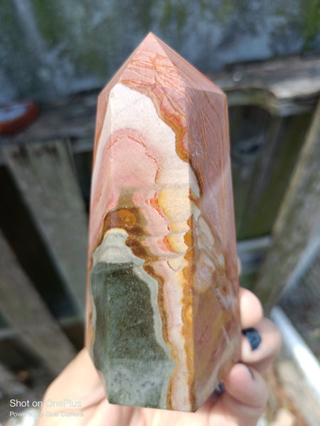 Pink Polychrome Jasper Stone Tower, Dessert Jasper Rock Polished specimen Crystal Point