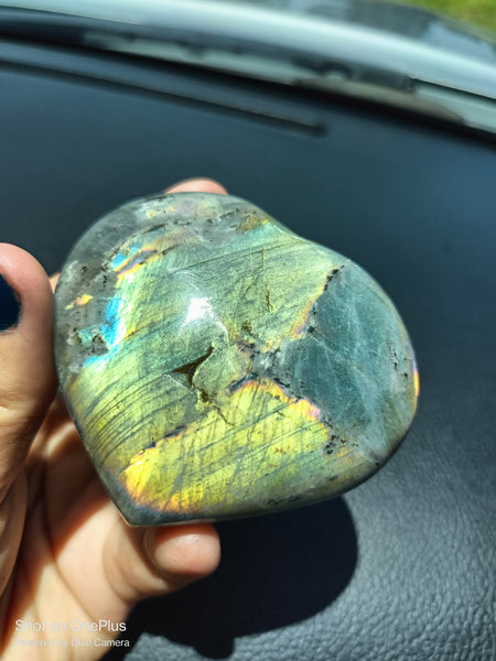 Green Labradorite Stone, rare Crystal handmade, heart-shaped Rock carving, polished specimen, high flash