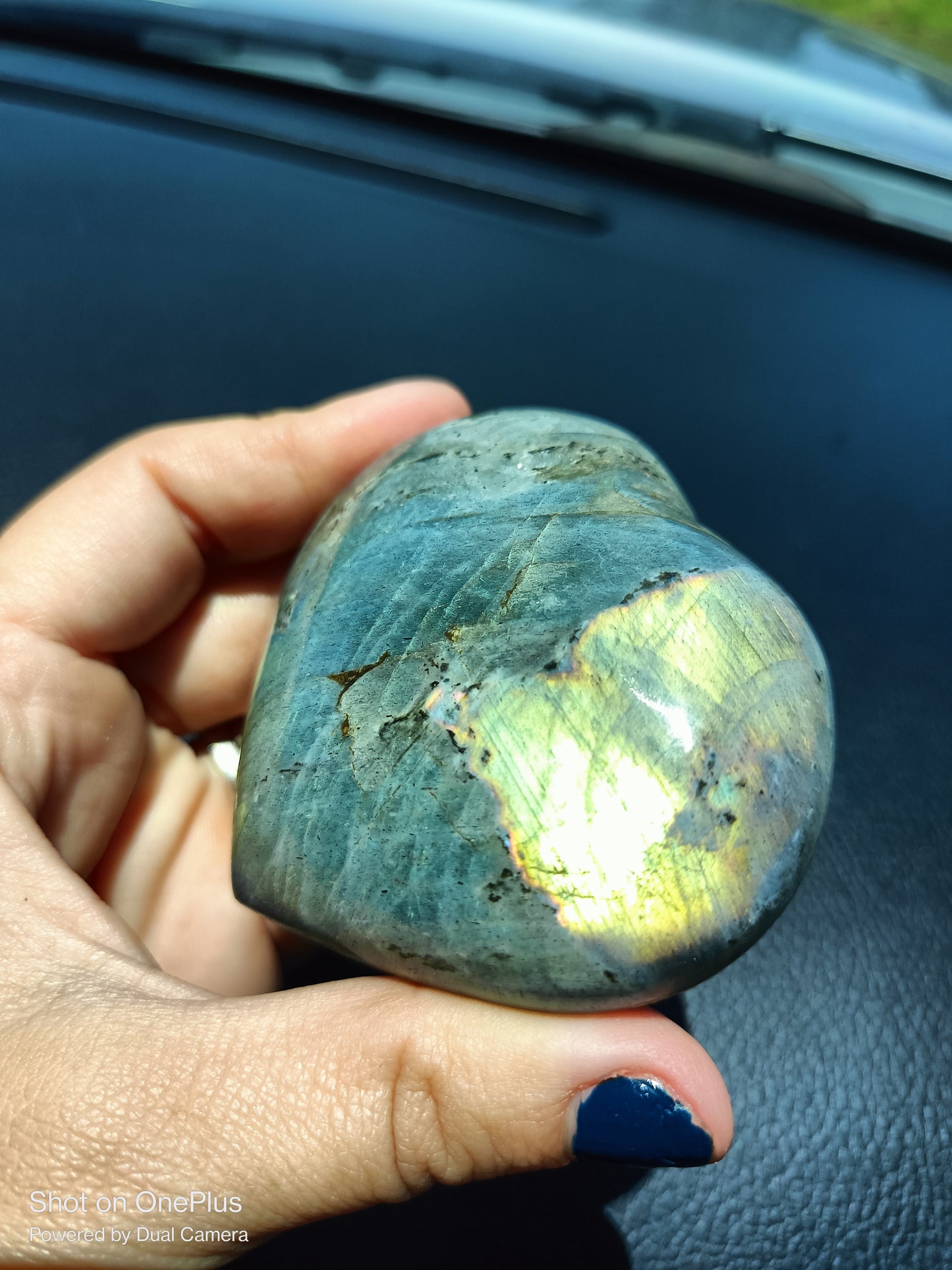 Green Labradorite Stone, rare Crystal handmade, heart-shaped Rock carving, polished specimen, high flash