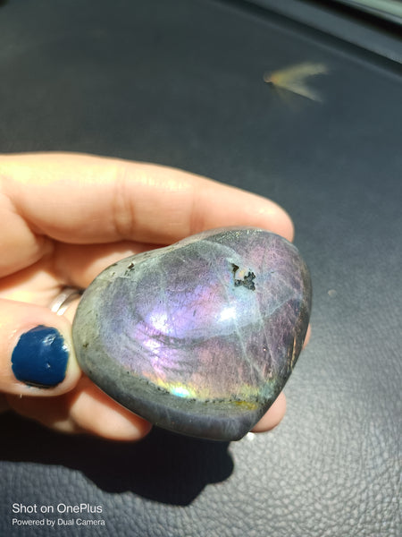 Dark Purple Labradorite Stone, handcarved Crystal Heart, high quality shine Rock