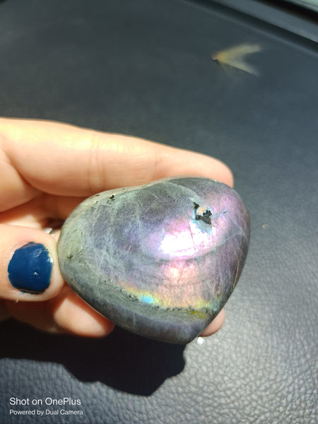 Dark Purple Labradorite Stone, handcarved Crystal Heart, high quality shine Rock