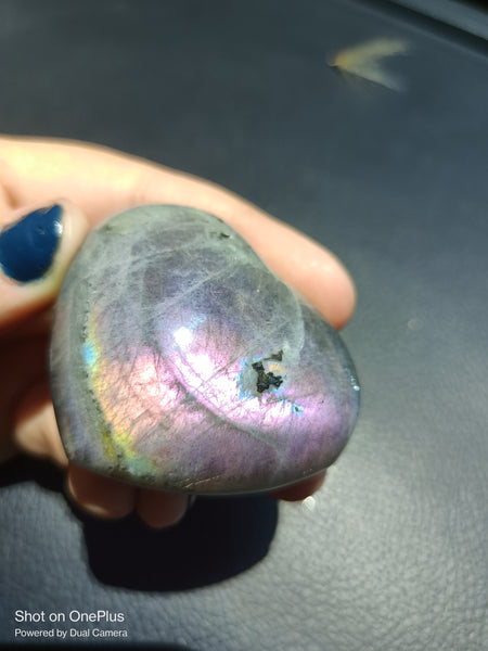 Dark Purple Labradorite Stone, handcarved Crystal Heart, high quality shine Rock