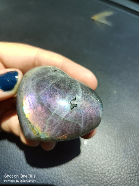 Dark Purple Labradorite Stone, handcarved Crystal Heart, high quality shine Rock