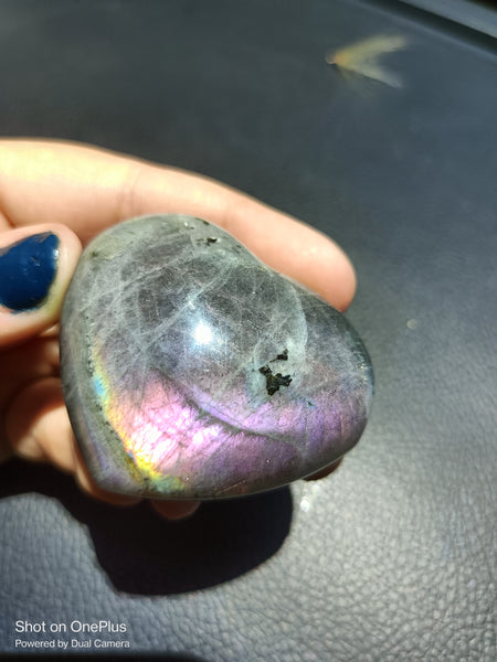 Dark Purple Labradorite Stone, handcarved Crystal Heart, high quality shine Rock