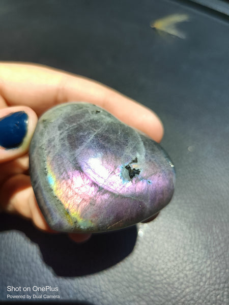 Dark Purple Labradorite Stone, handcarved Crystal Heart, high quality shine Rock