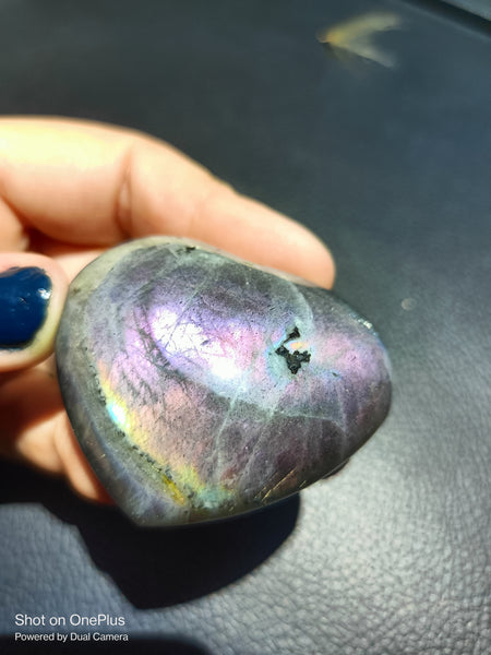 Dark Purple Labradorite Stone, handcarved Crystal Heart, high quality shine Rock