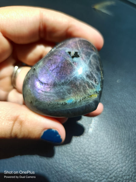 Dark Purple Labradorite Stone, handcarved Crystal Heart, high quality shine Rock