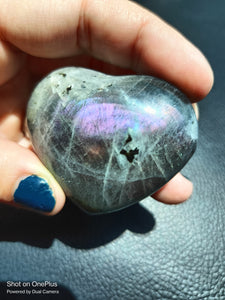 Dark Purple Labradorite Stone, handcarved Crystal Heart, high quality shine Rock