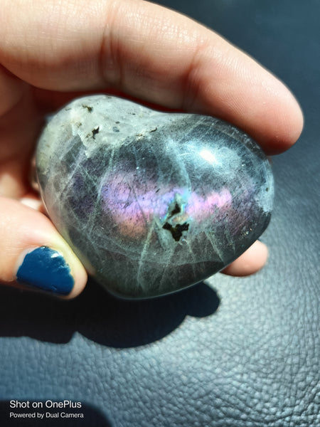 Dark Purple Labradorite Stone, handcarved Crystal Heart, high quality shine Rock