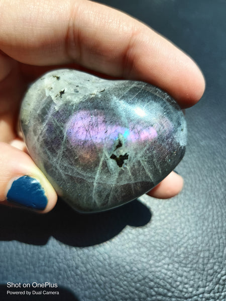 Dark Purple Labradorite Stone, handcarved Crystal Heart, high quality shine Rock