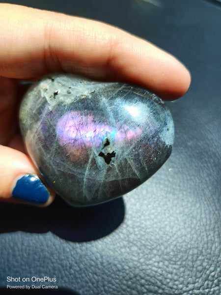 Dark Purple Labradorite Stone, handcarved Crystal Heart, high quality shine Rock