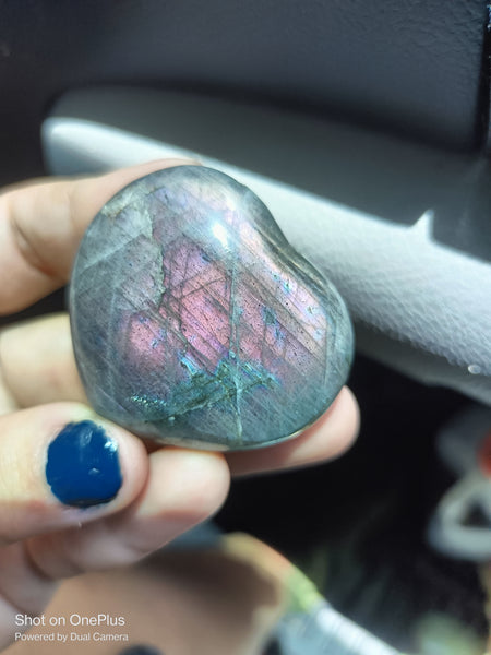 Bright Pink Labradorite Stone, handcarved Crystal Heart, high quality shine Rock