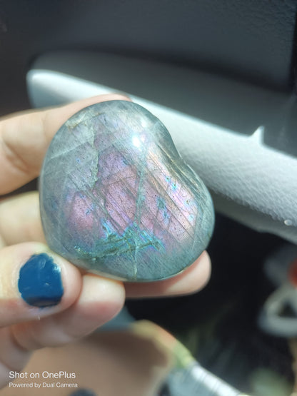 Bright Pink Labradorite Stone, handcarved Crystal Heart, high quality shine Rock