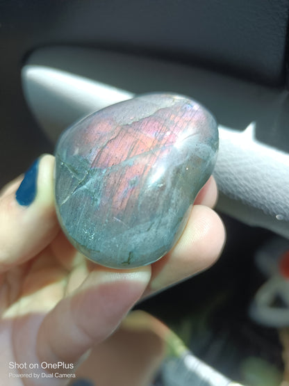 Bright Pink Labradorite Stone, handcarved Crystal Heart, high quality shine Rock