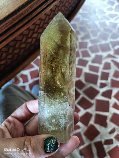 Natural, polished high quality Citrine Quartz Tower with smokey infusion