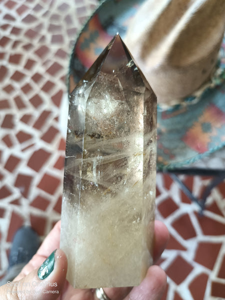 Natural, polished high quality Citrine Quartz Tower with smokey infusion