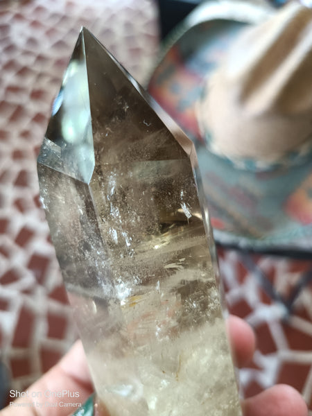 Natural, polished high quality Citrine Quartz Tower with smokey infusion