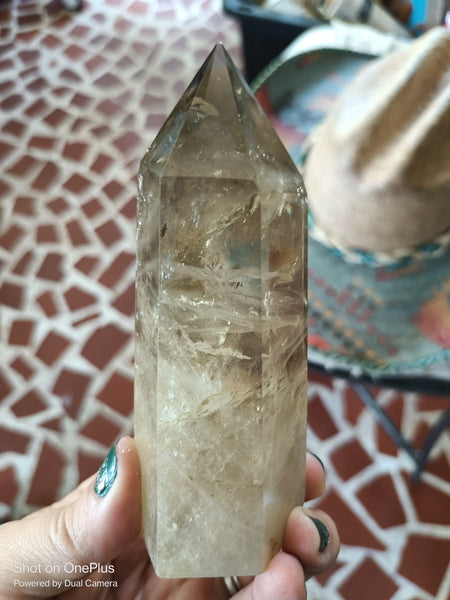 Natural, polished high quality Citrine Quartz Tower with smokey infusion