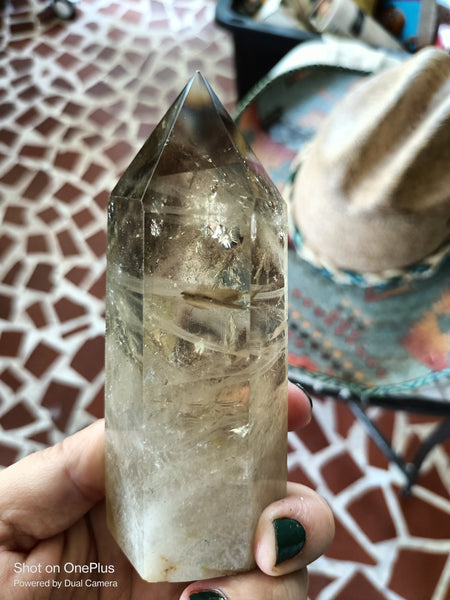 Natural, polished high quality Citrine Quartz Tower with smokey infusion