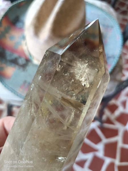 Natural, polished high quality Citrine Quartz Tower with smokey infusion