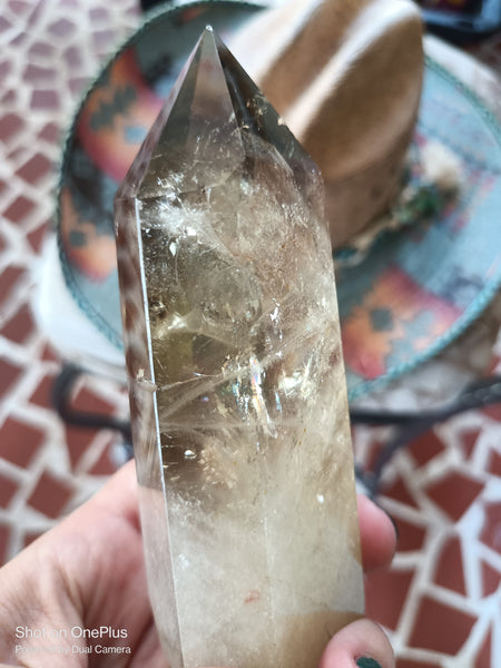 Natural, polished high quality Citrine Quartz Tower with smokey infusion