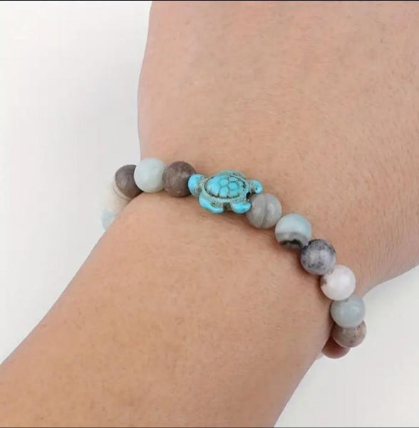 Caribbean Calcite & Turquoise Sea Turtle Nautical Bracelet