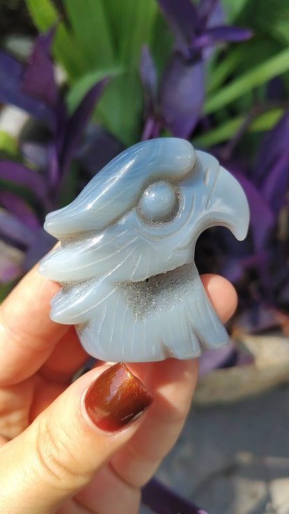 Agate Eagle Crystal rock carving with cave druzy