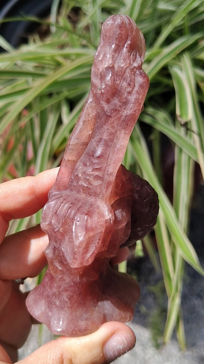 Strawberry Quartz Mermaid crystal carving